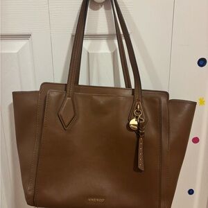 Nine West Chestnut Brown Leather Tote with Gold Charm
